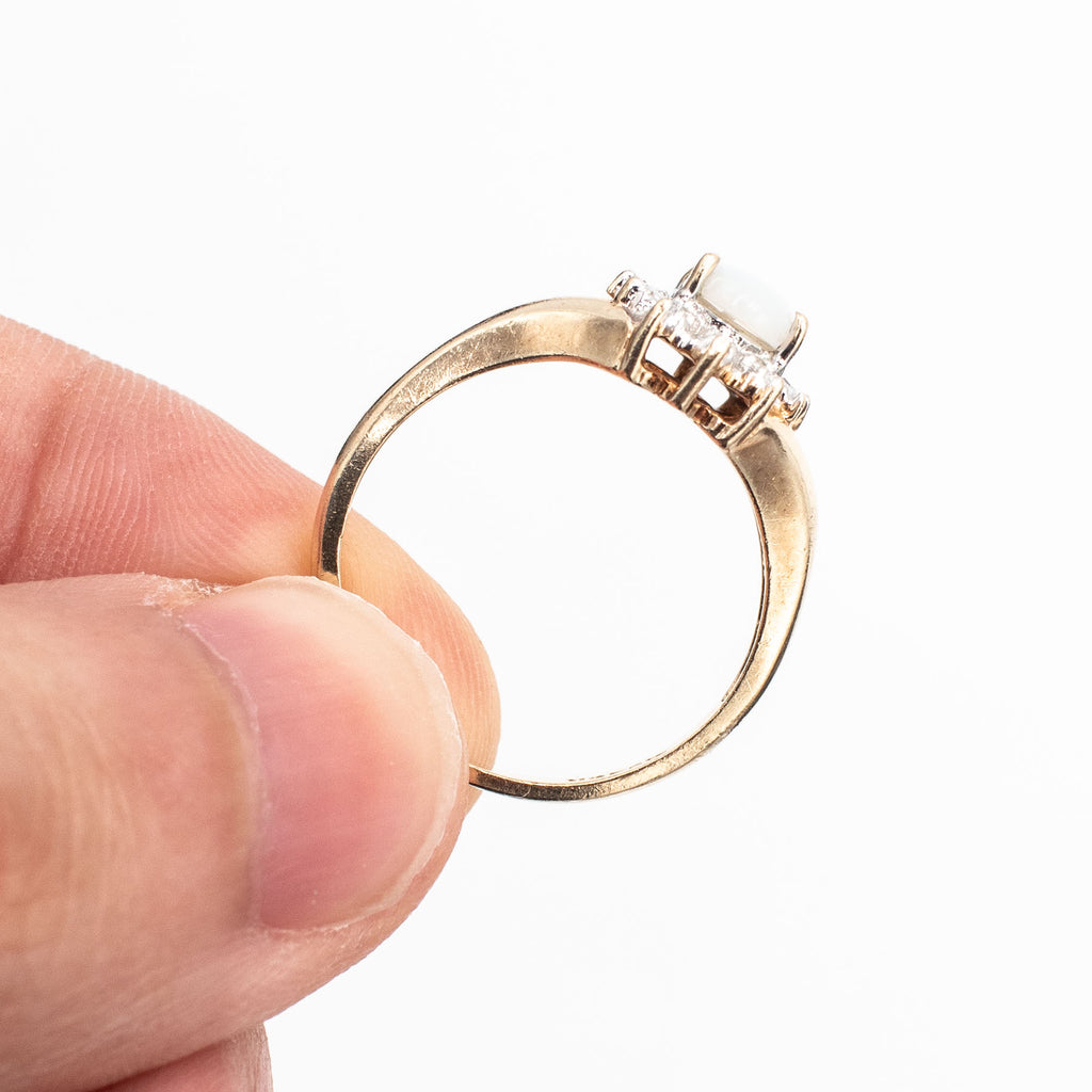 10k Yellow Gold Oval Shaped Opal Diamond Diana Style Ring