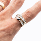 14k Yellow Gold Round & Princess Cut Gemstones Crossover Ring