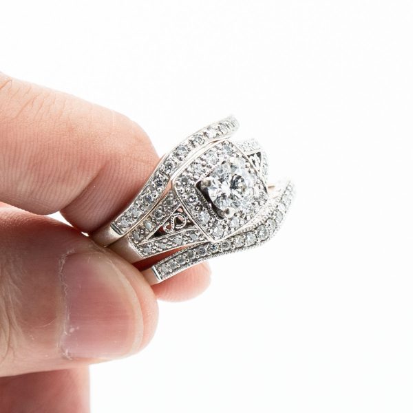 14k White Gold Round Diamond Three Piece Engagement Ring