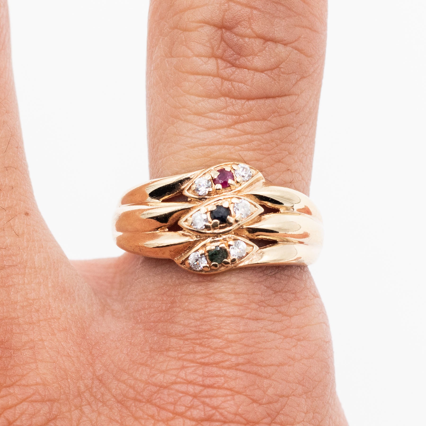 14k Yellow Gold Multi Colored Stone Vintage Ring