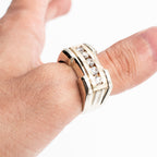 14k Two Tone Gold Round Diamond Chanel Set Mens Ring