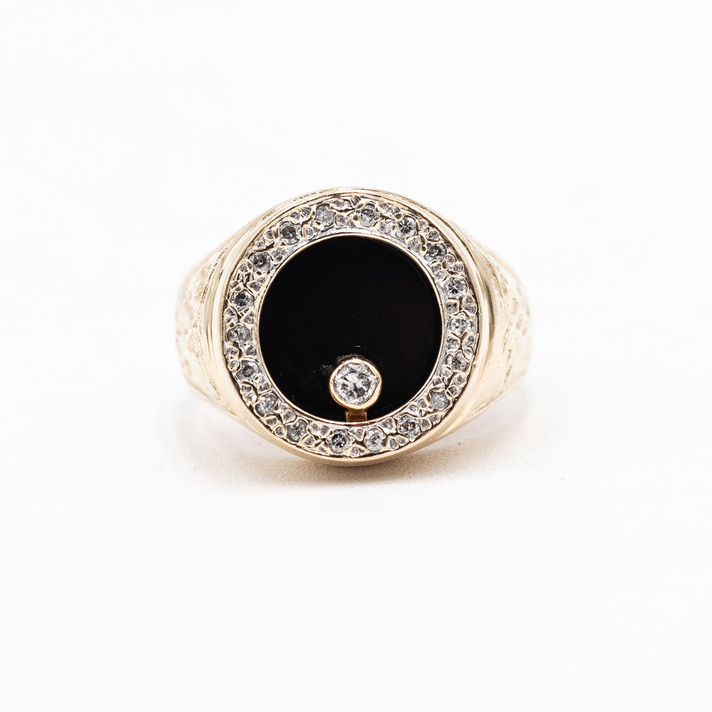 14k Yellow Gold Onyx Round Rotating Diamond Ring