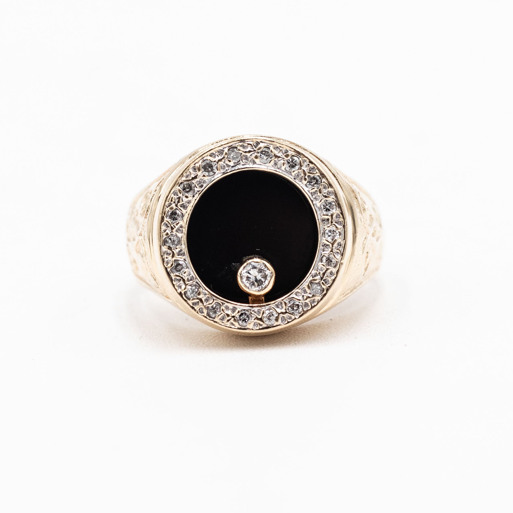 14k Yellow Gold Onyx Round Rotating Diamond Ring