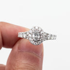 14k White Gold Round Diamond Halo Engagement Ring & Band Set