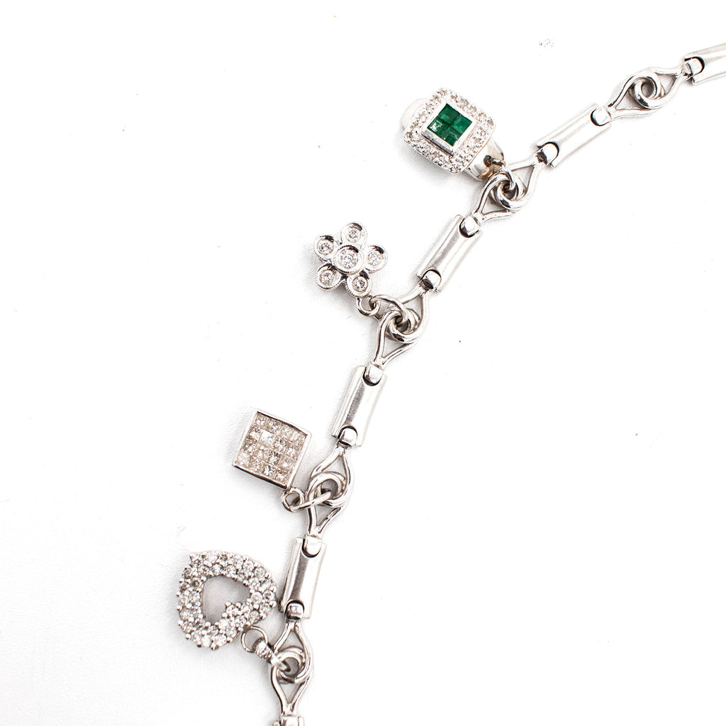 14k White Gold Diamond Charm Necklace