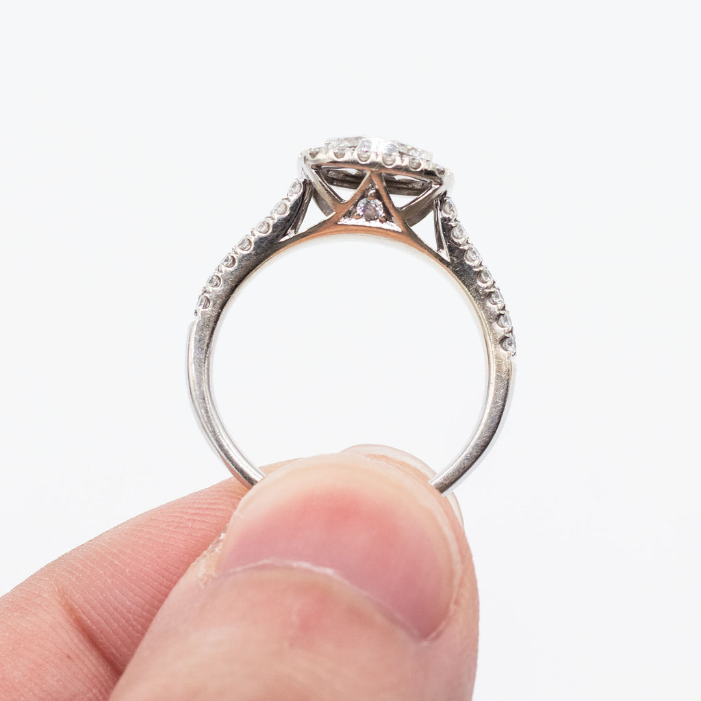 14k White Gold Round Pave Diamond Halo Ring