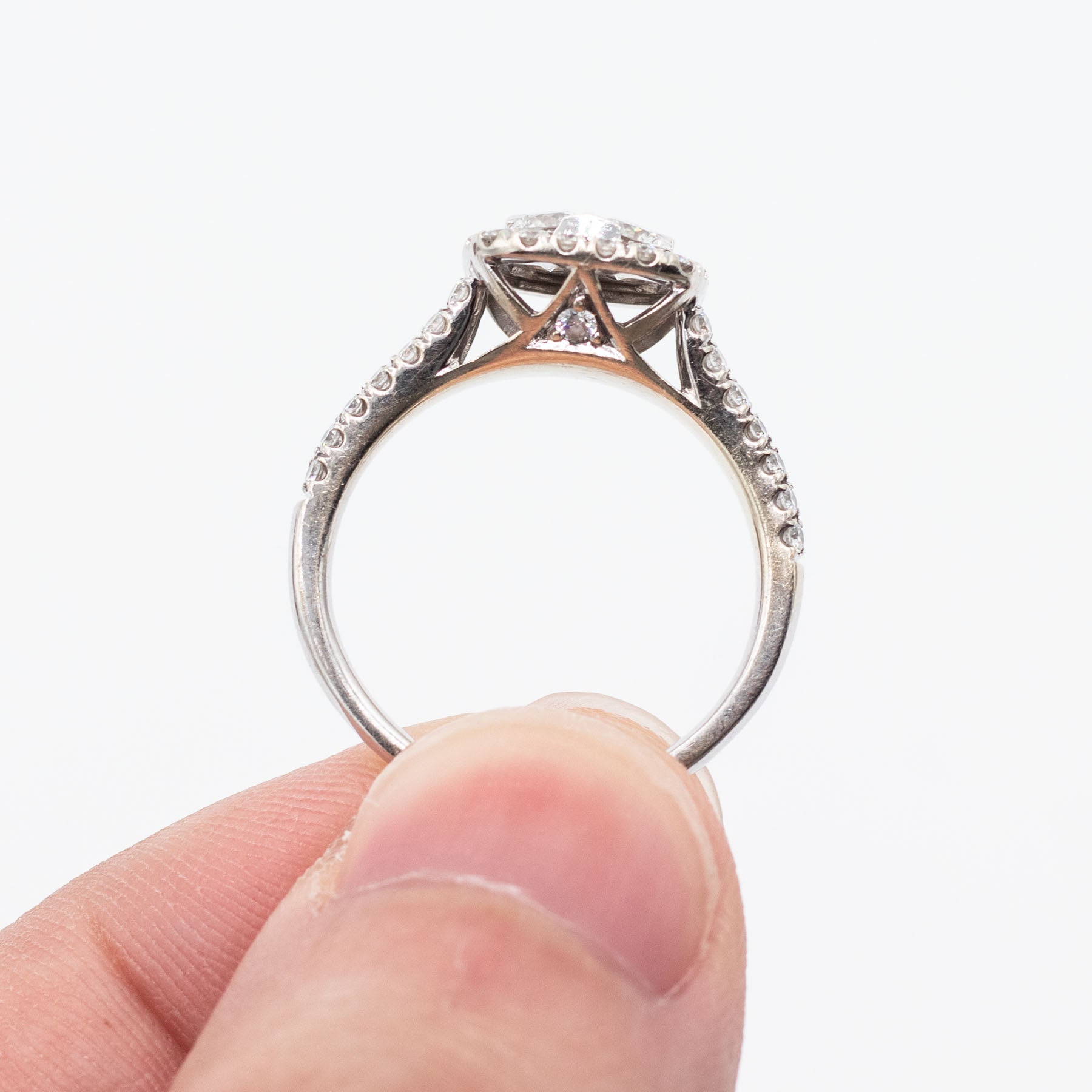 14k White Gold Round Pave Diamond Halo Ring