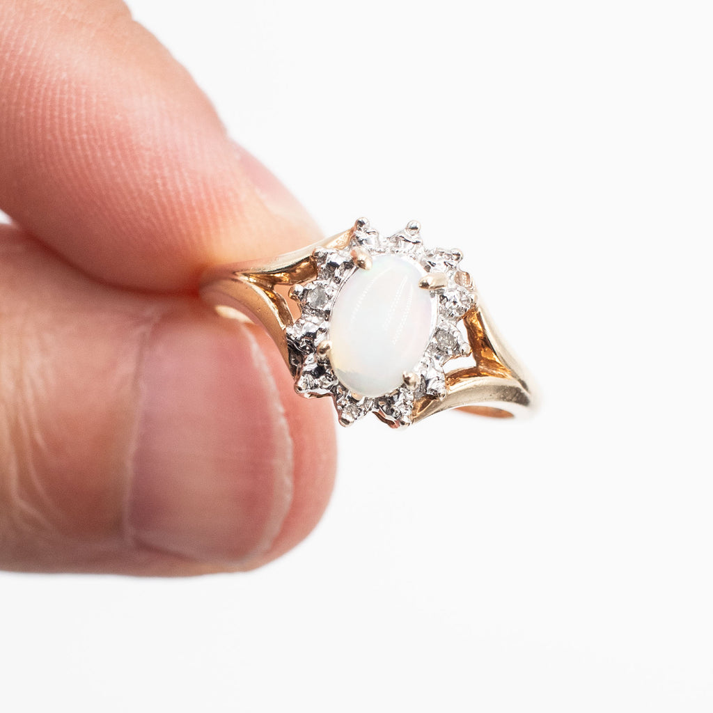 10k Yellow Gold Oval Shaped Opal Diamond Diana Style Ring