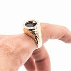 14k Yellow Gold Onyx Round Rotating Diamond Ring