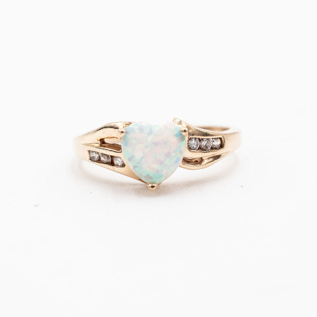 10k Yellow Gold Heart Shape Opal Diamond Ring