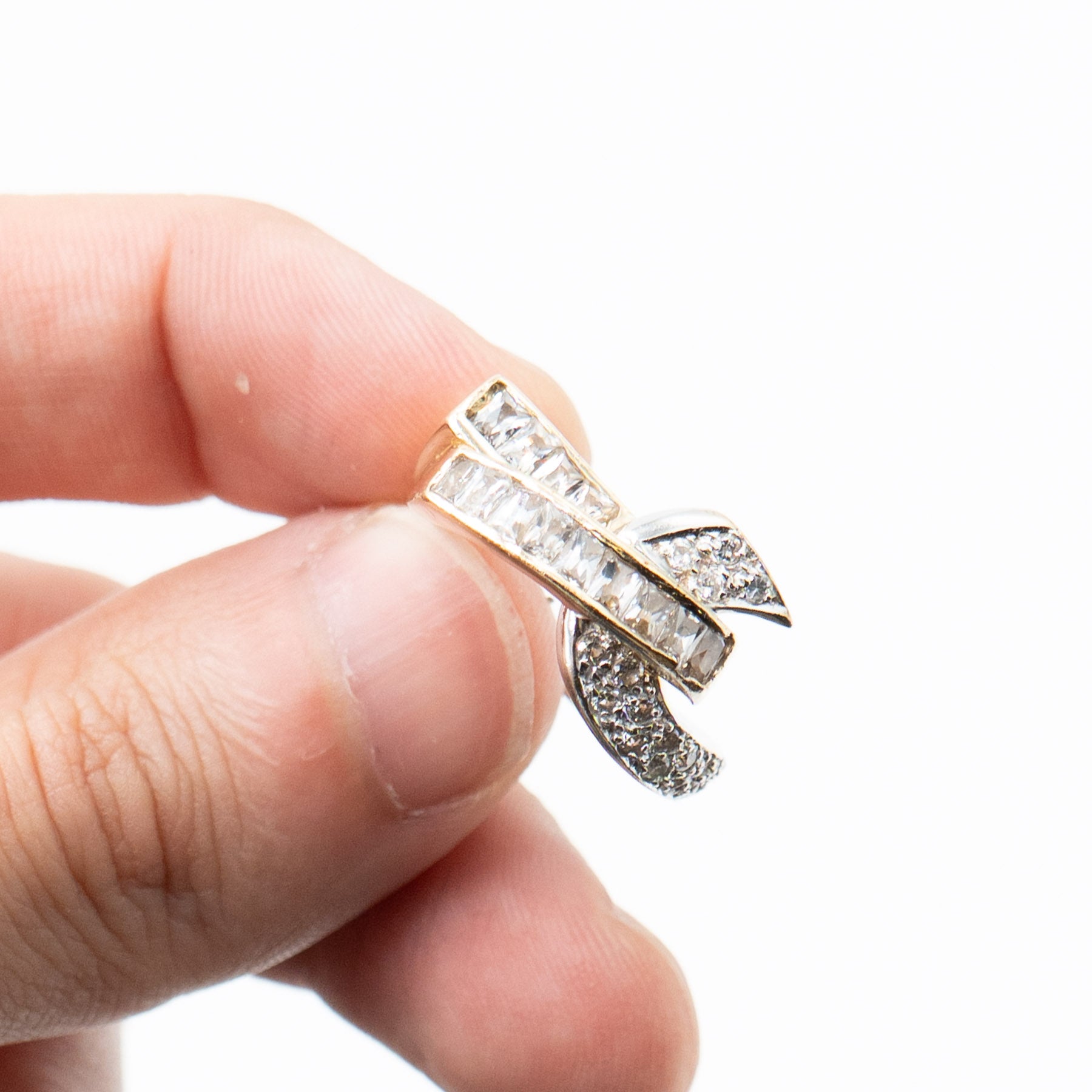 14k Yellow Gold Round & Princess Cut Gemstones Crossover Ring