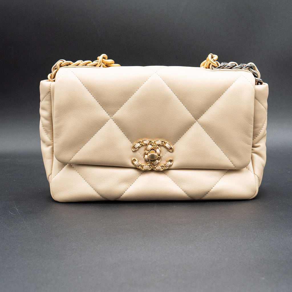 Chanel Medium Single Flap Lambskin Beige Handbag