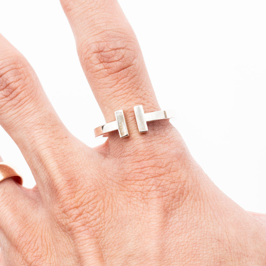 Tiffany & Co. Sterling Silver Double T Ring