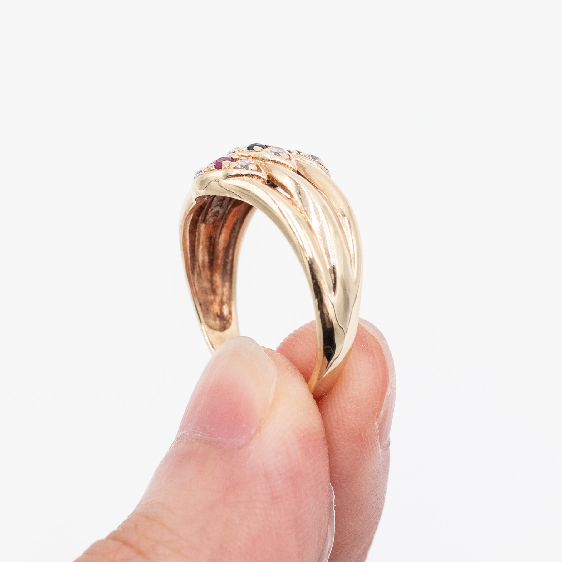 14k Yellow Gold Multi Colored Stone Vintage Ring