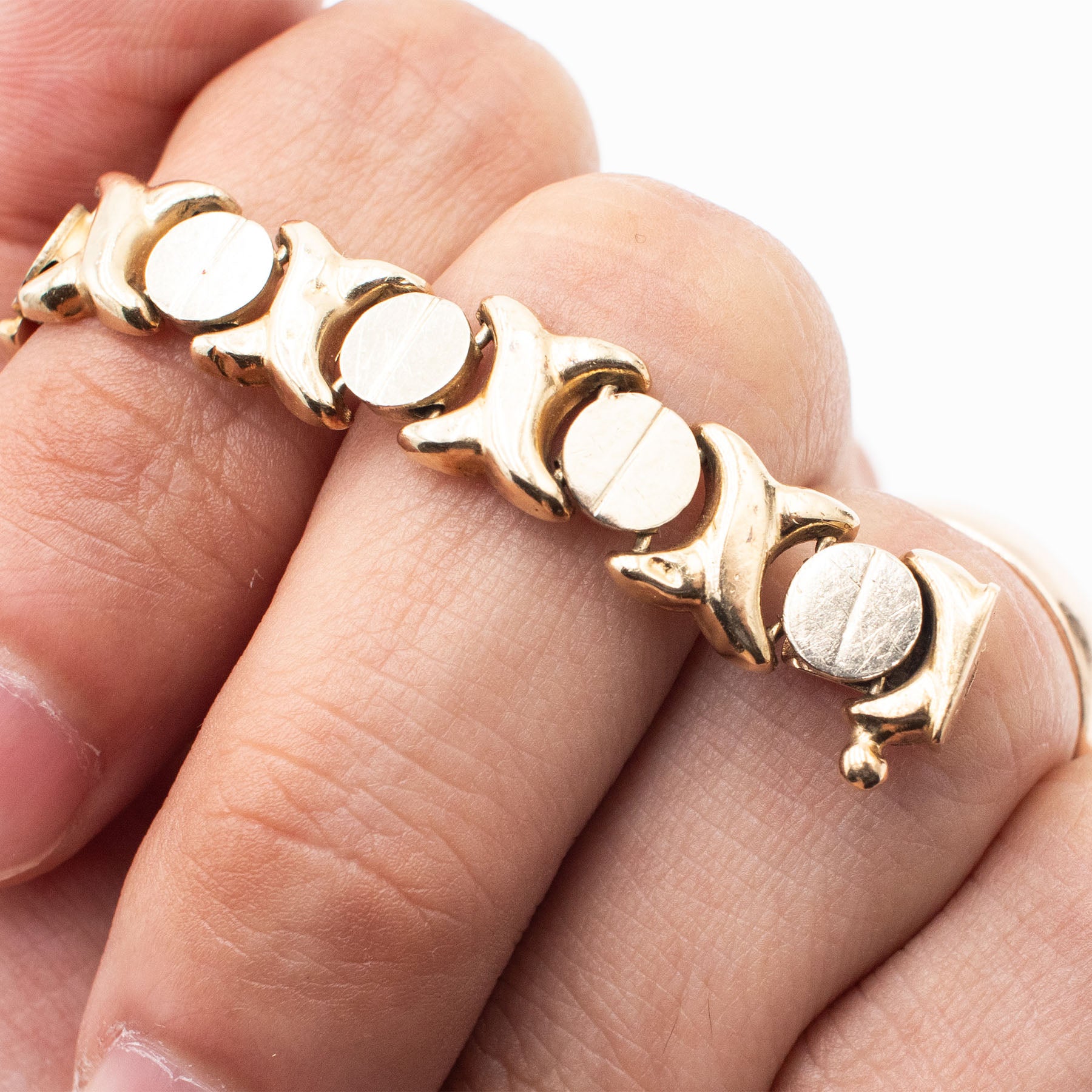 14k Yellow Gold Vintage Circle Link Chain Bracelet