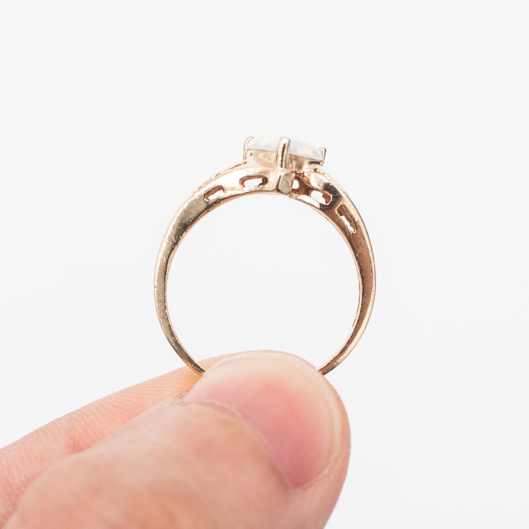 10k Yellow Gold Heart Shape Opal Diamond Ring