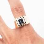 14k Yellow Gold Sapphire & Diamond Bezel Set Wide Mens Ring