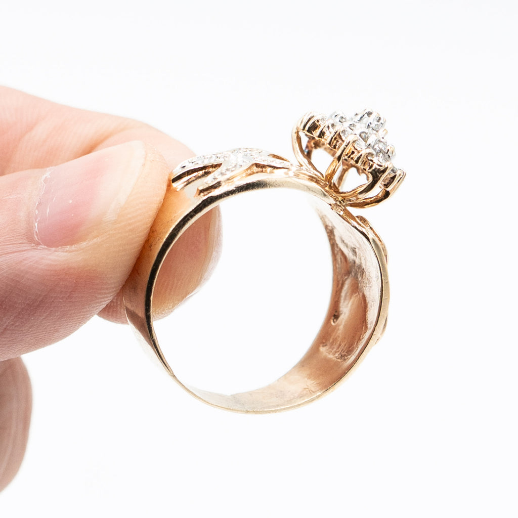 10k Yellow Gold Vintage Diamond Pave Shield Ring