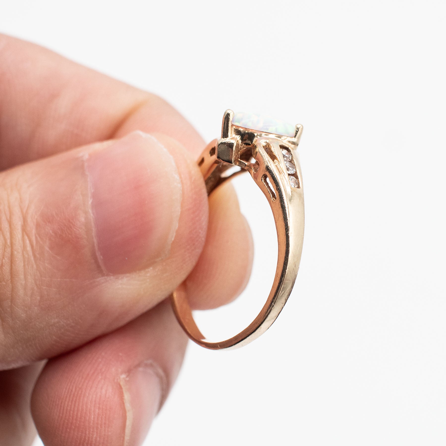 10k Yellow Gold Heart Shape Opal Diamond Ring