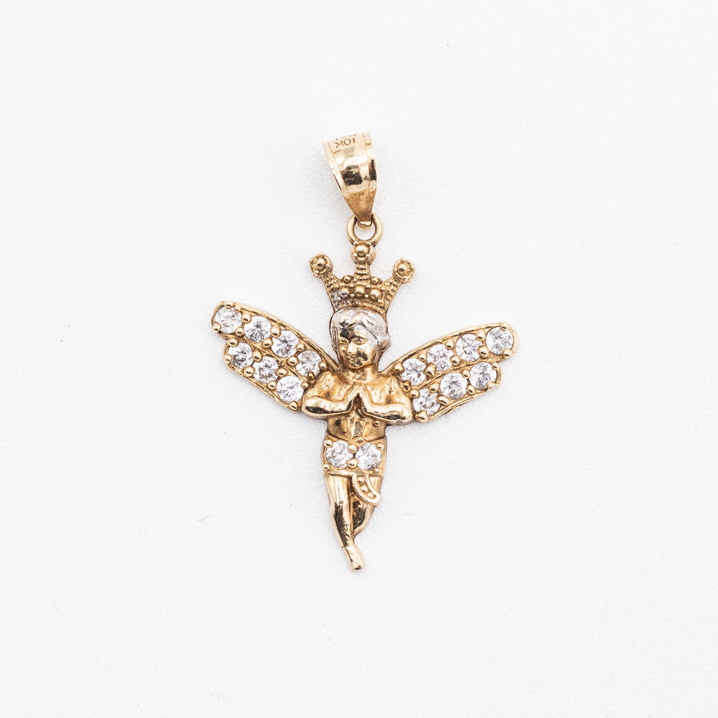 10k Yellow Gold Angel With Crown Pendant