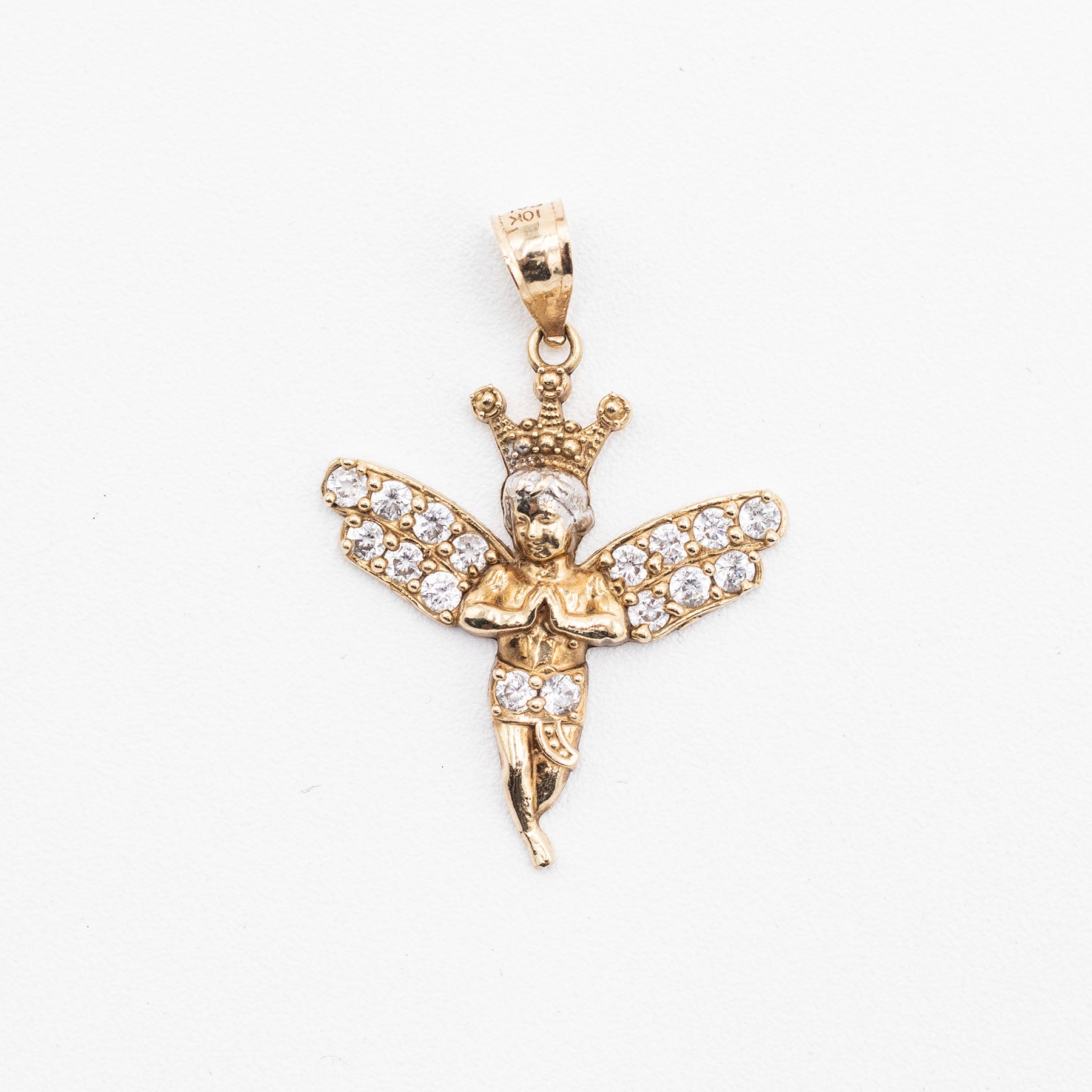 10k Yellow Gold Angel With Crown Pendant