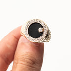 14k Yellow Gold Onyx Round Rotating Diamond Ring