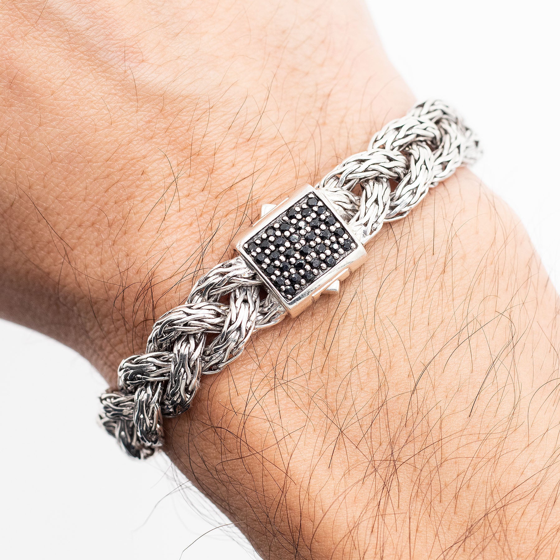 John Hardy Sterling Silver Black Diamond Rope Chain Bracelet