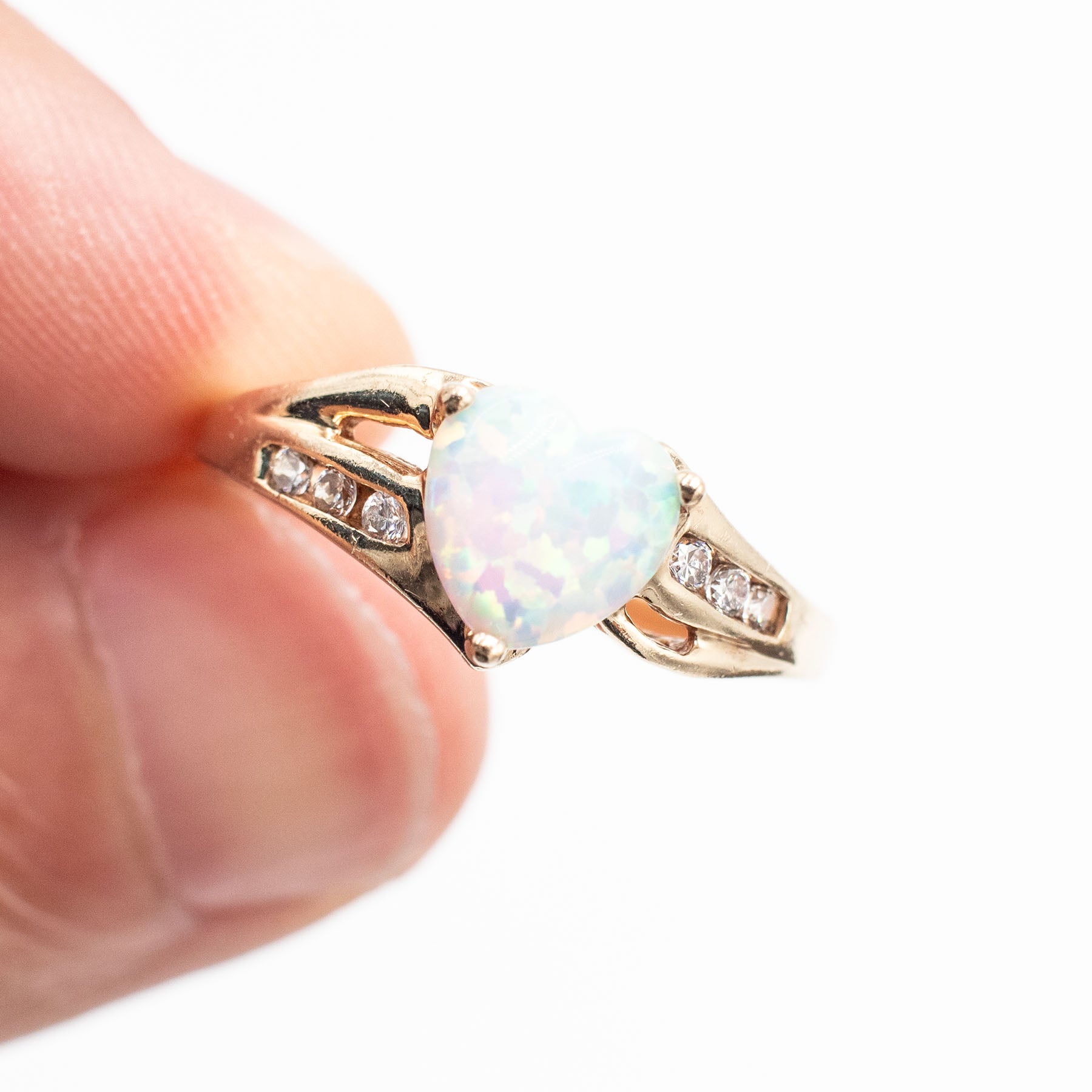 10k Yellow Gold Heart Shape Opal Diamond Ring