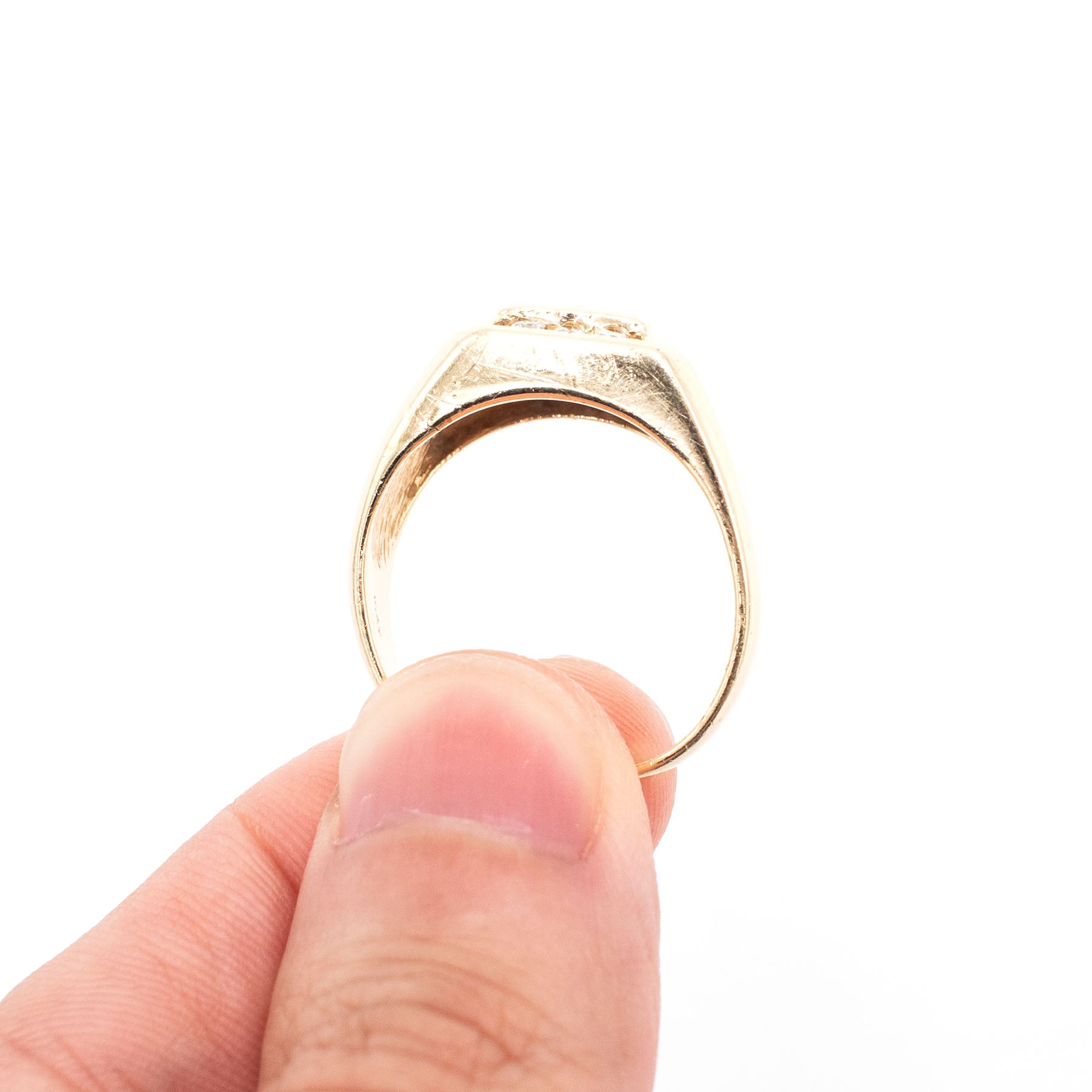 14k Yellow Gold Sapphire & Diamond Bezel Set Wide Mens Ring