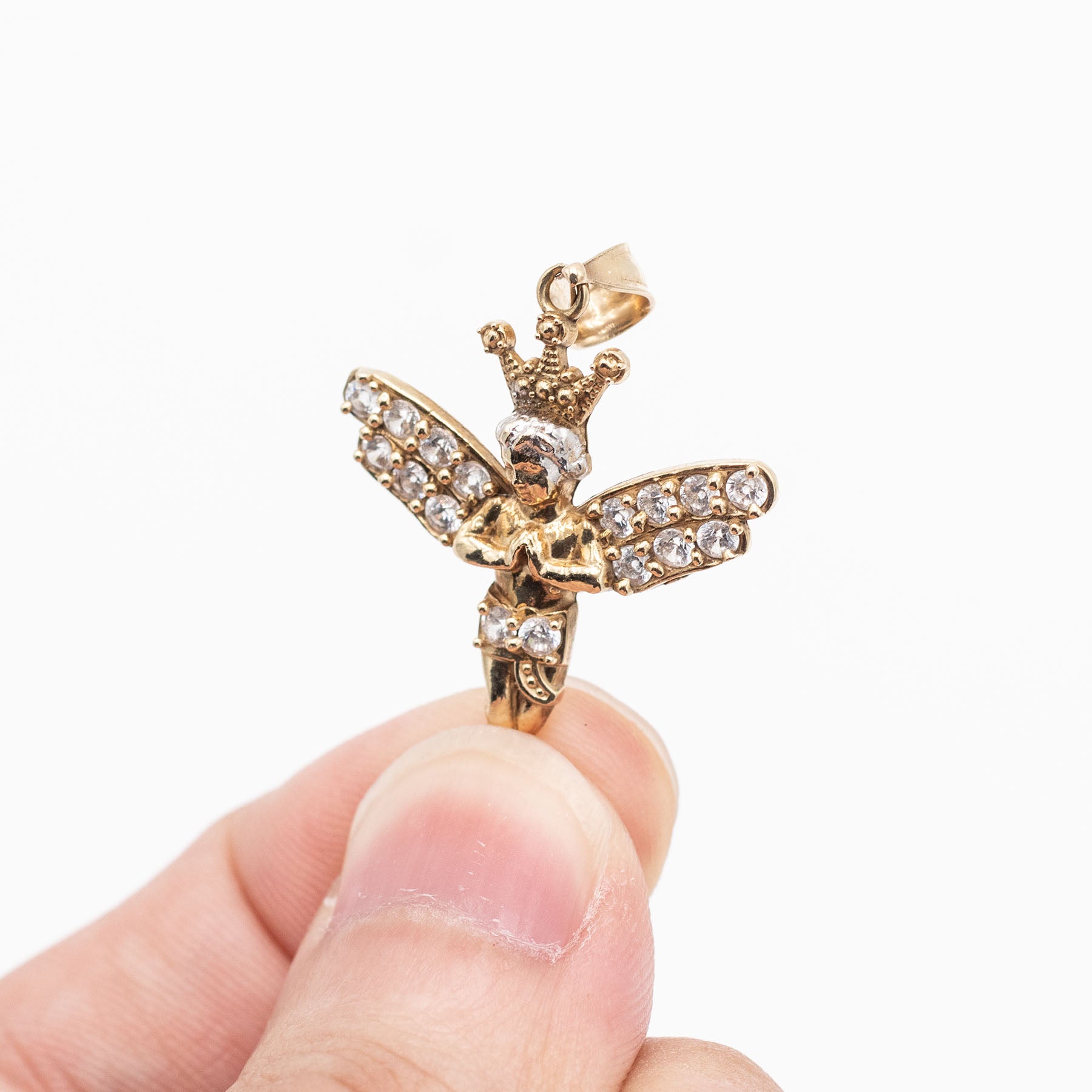 10k Yellow Gold Angel With Crown Pendant