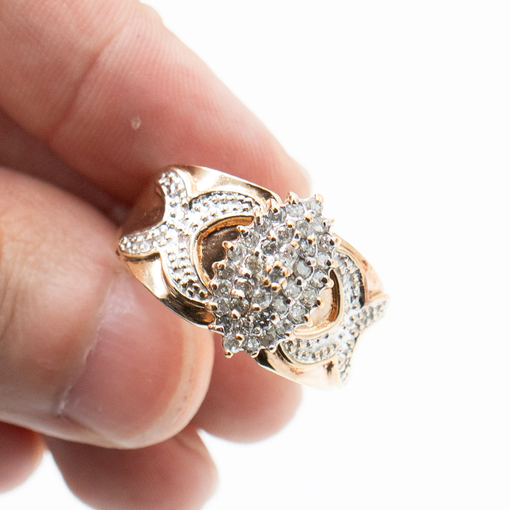 10k Yellow Gold Vintage Diamond Pave Shield Ring