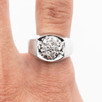 14k White Gold Round Cut Diamond Cluster Wide Ring