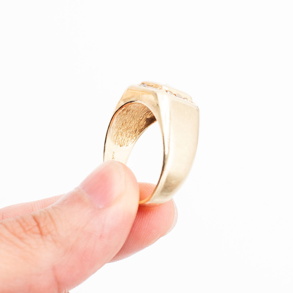 14k Yellow Gold Sapphire & Diamond Bezel Set Wide Mens Ring