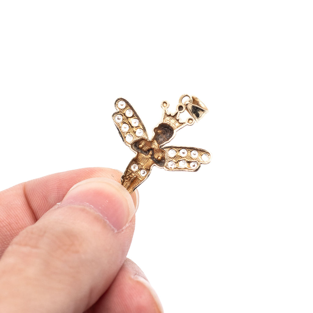 10k Yellow Gold Angel With Crown Pendant