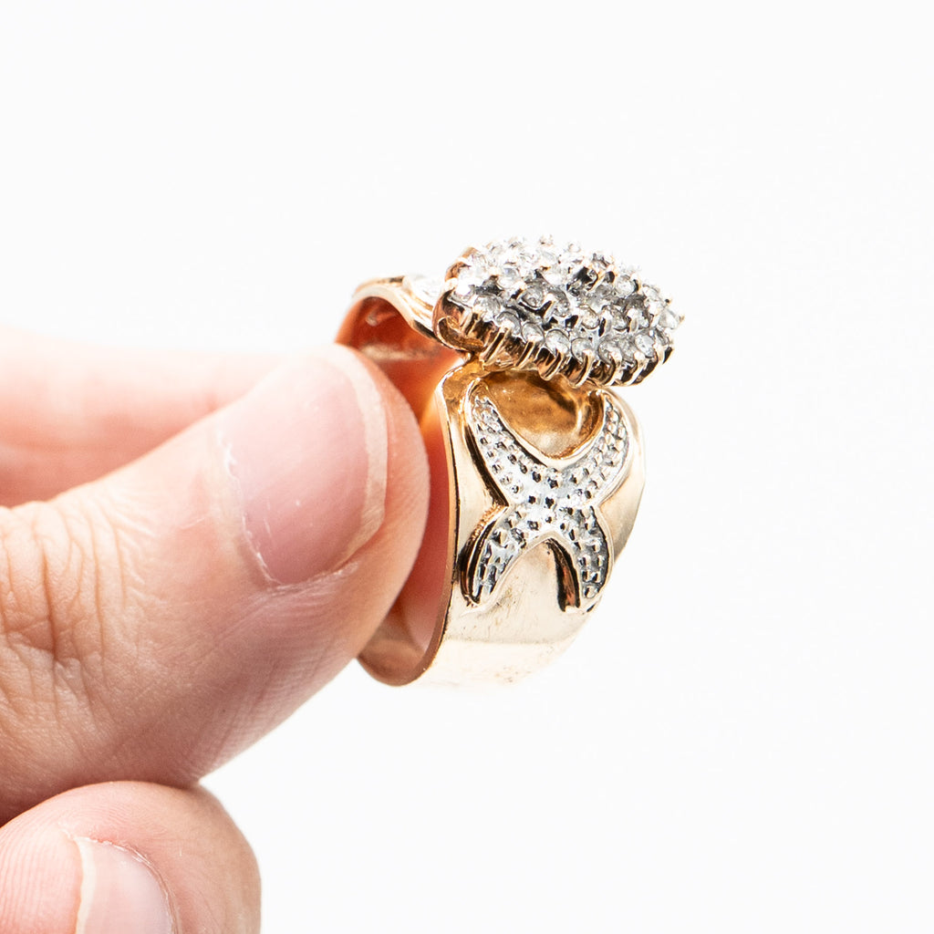 10k Yellow Gold Vintage Diamond Pave Shield Ring