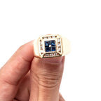 14k Yellow Gold Sapphire & Diamond Bezel Set Wide Mens Ring