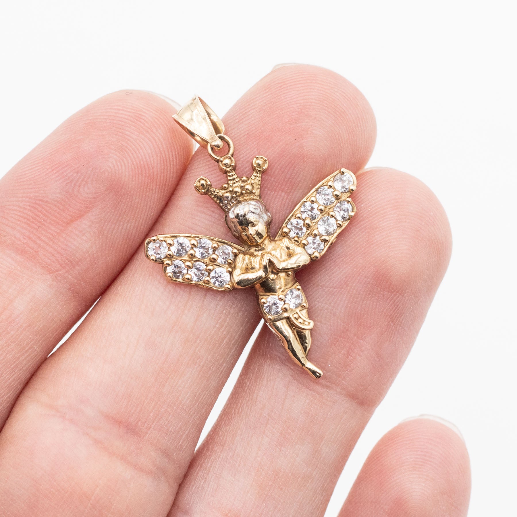 10k Yellow Gold Angel With Crown Pendant