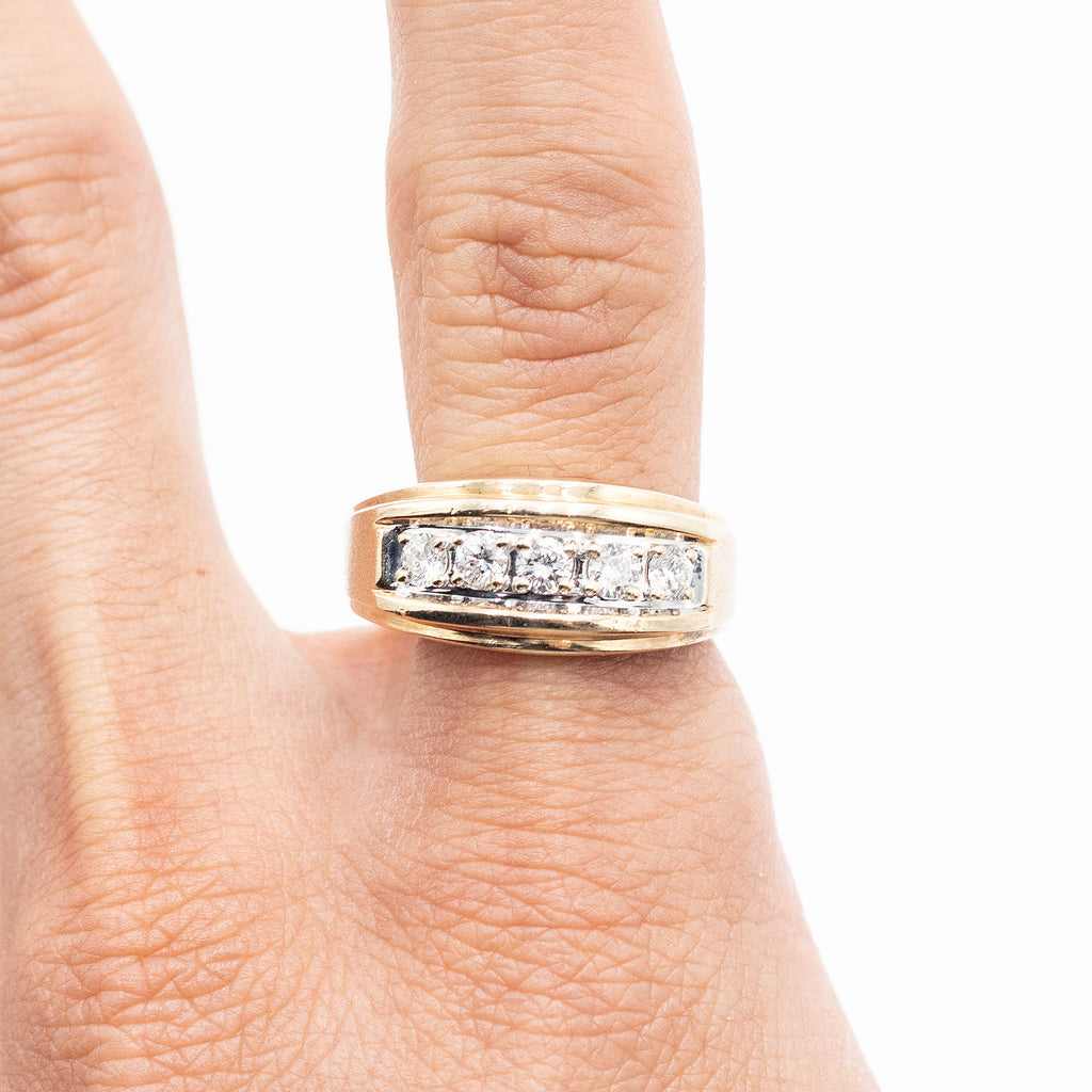 10k Yellow Gold Five Round Diamond Band Ring