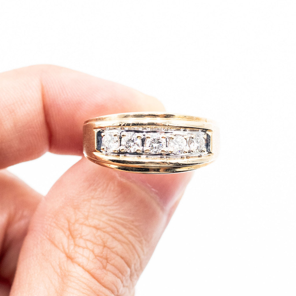 10k Yellow Gold Five Round Diamond Band Ring