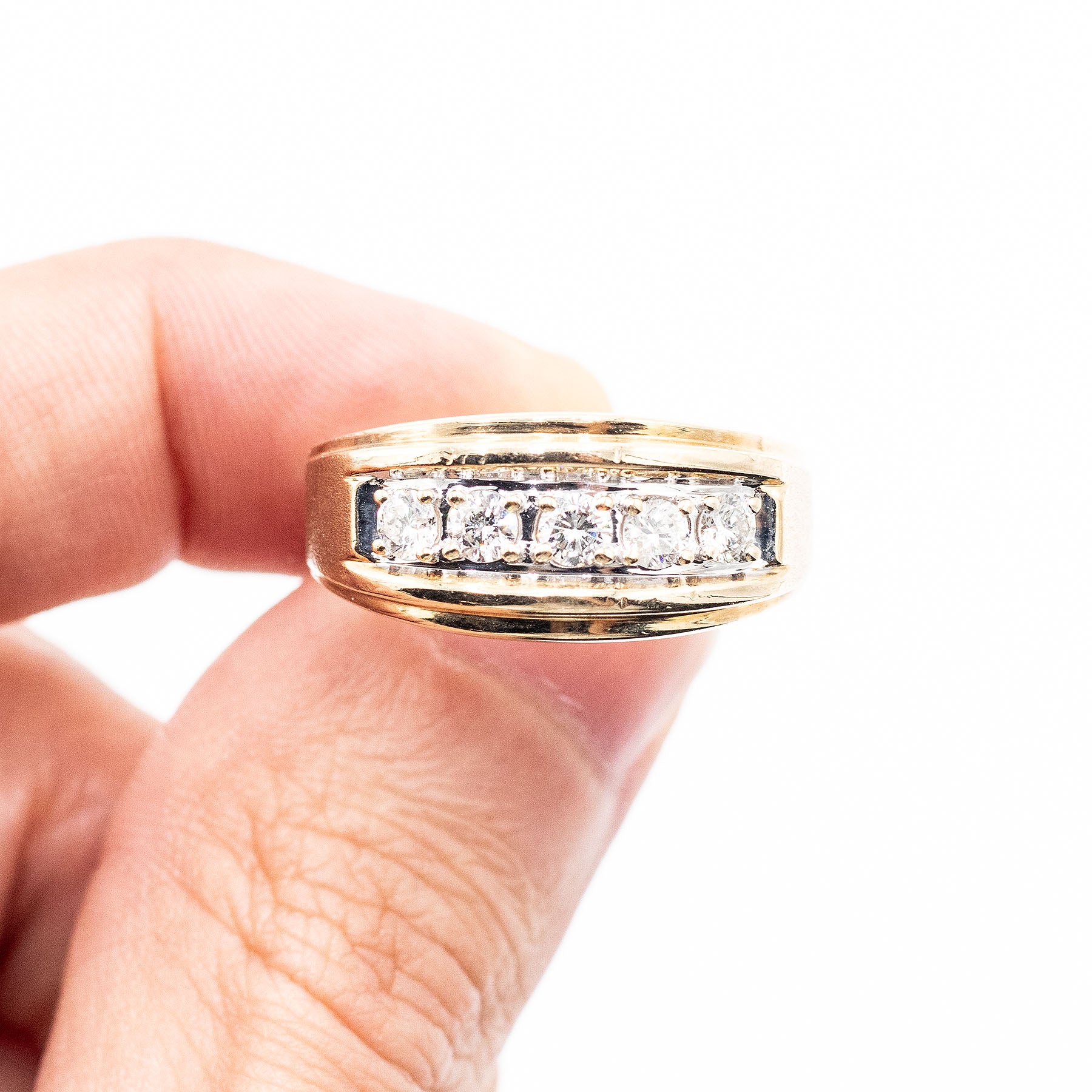 10k Yellow Gold Five Round Diamond Band Ring