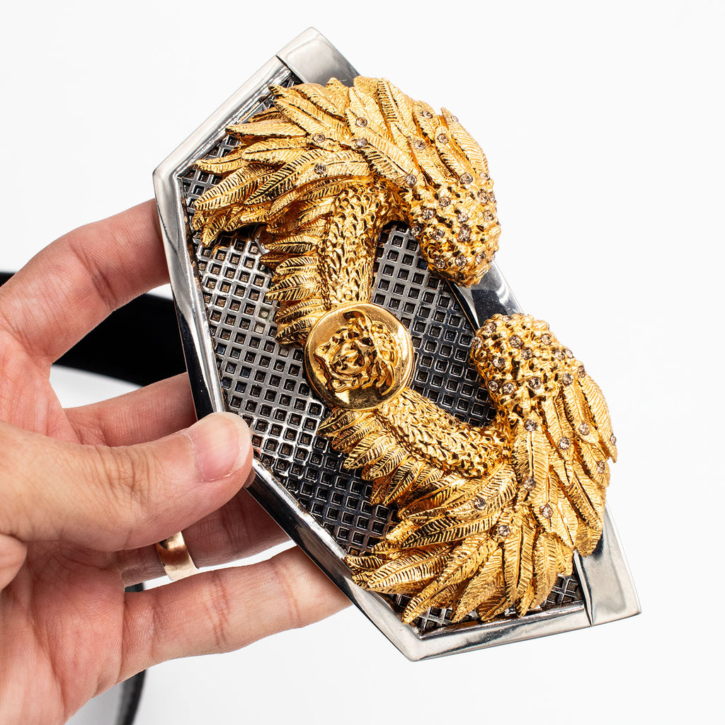 Versace Medusa Head Two Tone Buckle Black Belt