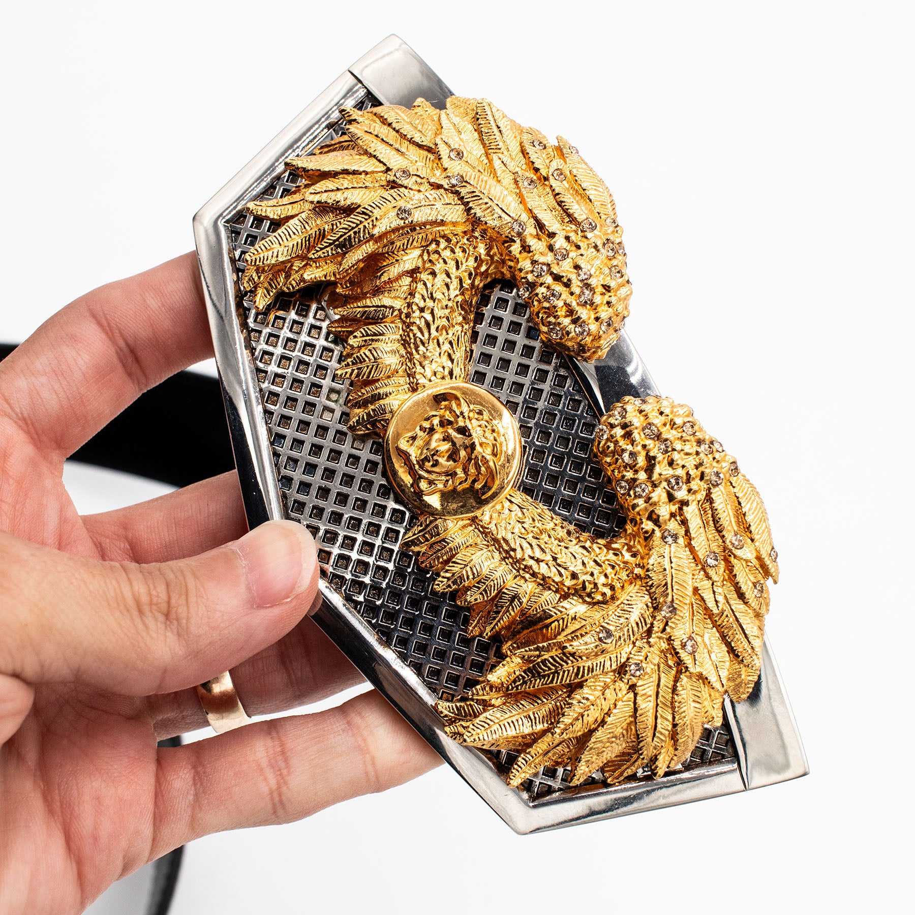 Versace Medusa Head Two Tone Buckle Black Belt