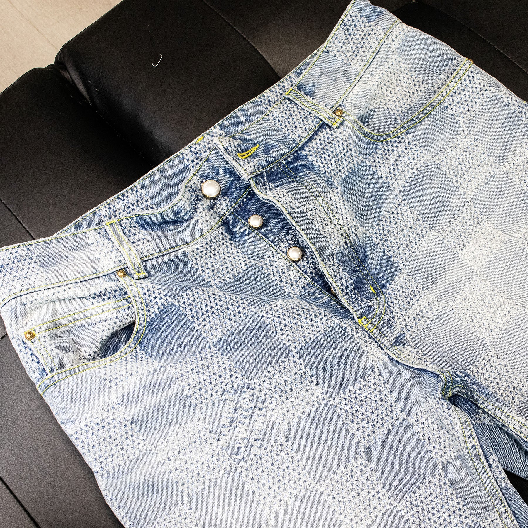 Louis Vuitton Damier Skate Green Accent Jeans