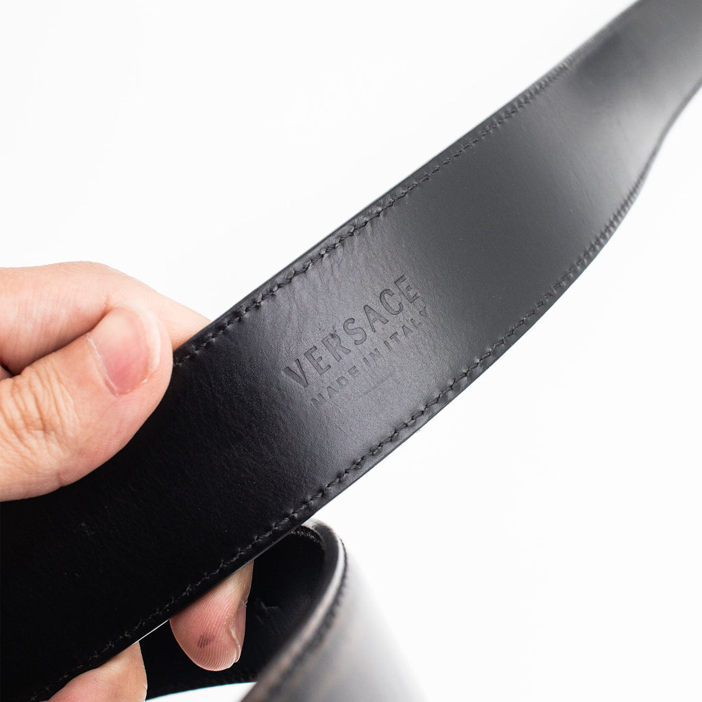 Versace Medusa Head Two Tone Buckle Black Belt