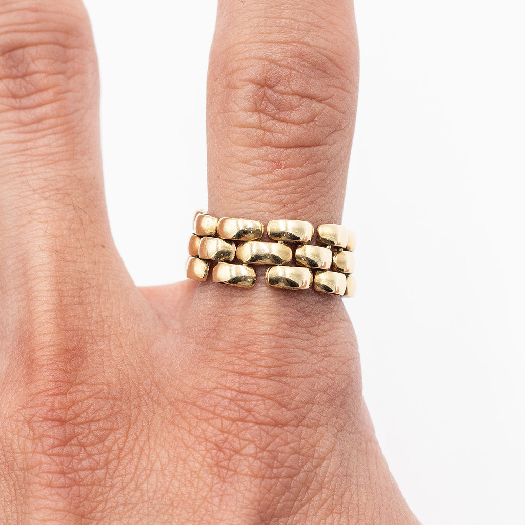 18k Yellow Gold Three Row Collapsible Ring