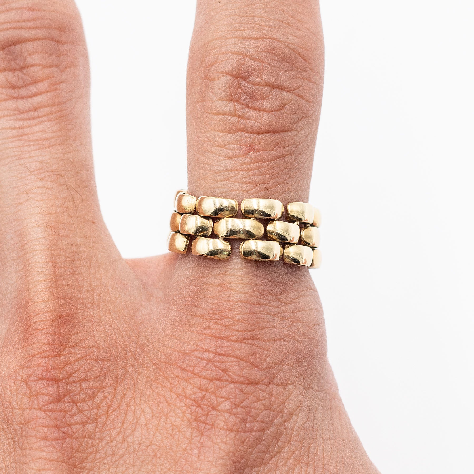 18k Yellow Gold Three Row Collapsible Ring