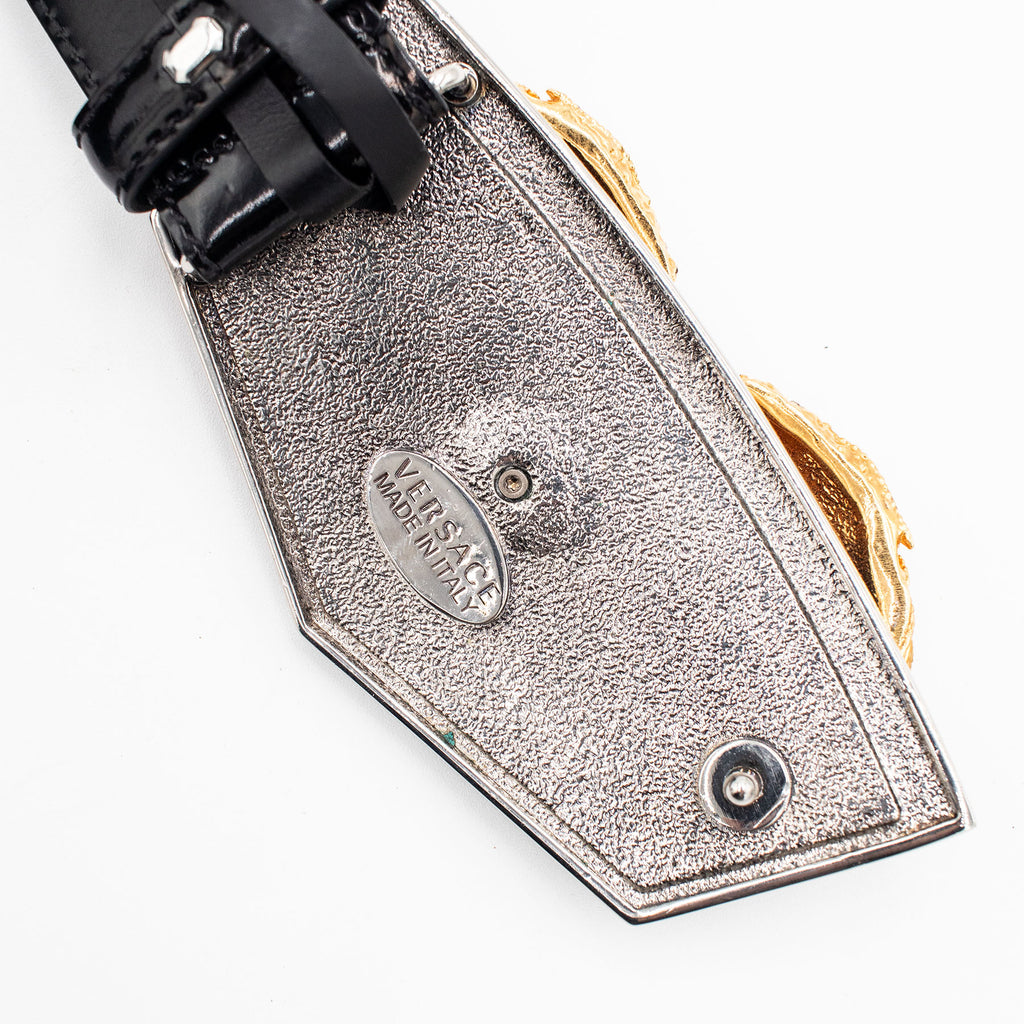 Versace Medusa Head Two Tone Buckle Black Belt