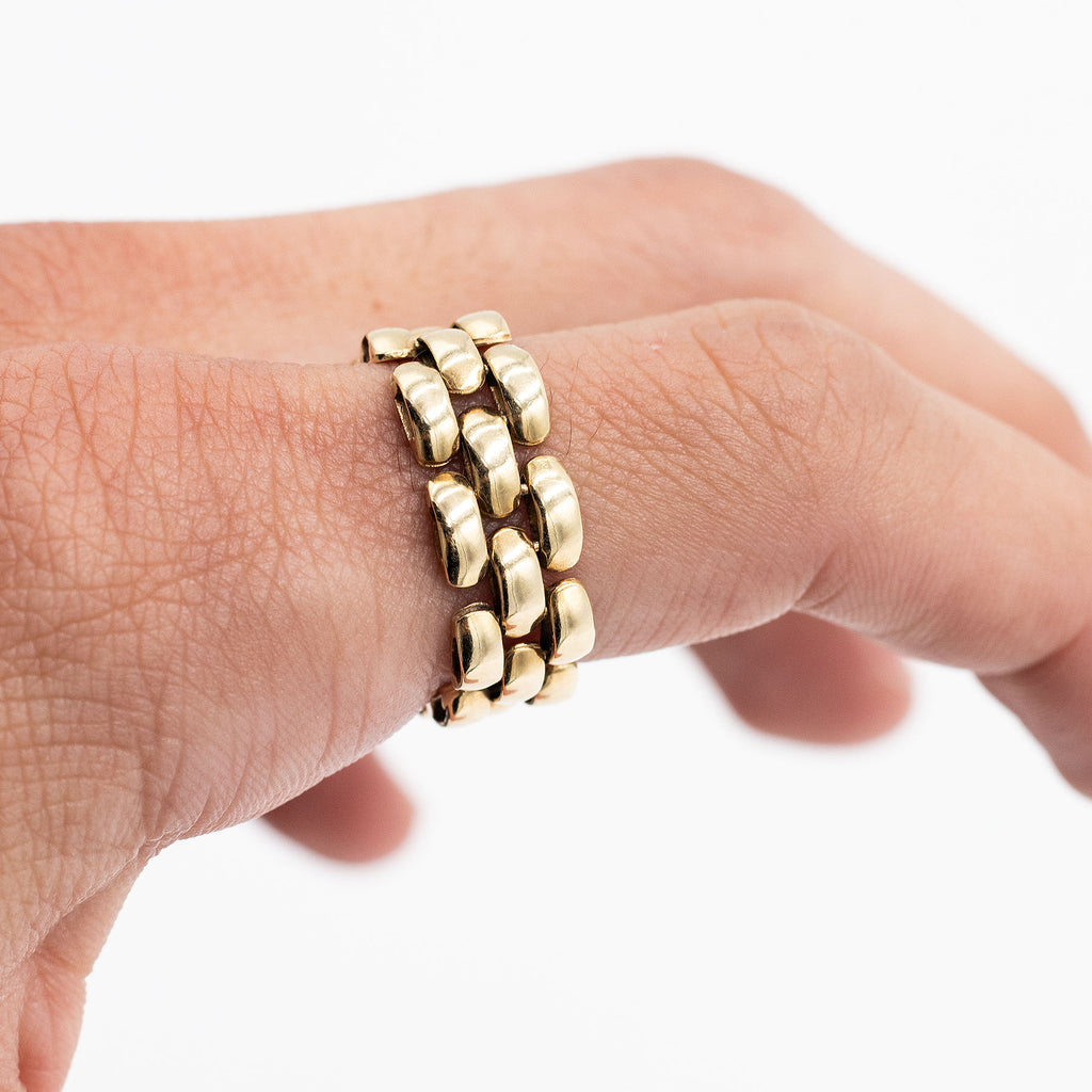 18k Yellow Gold Three Row Collapsible Ring