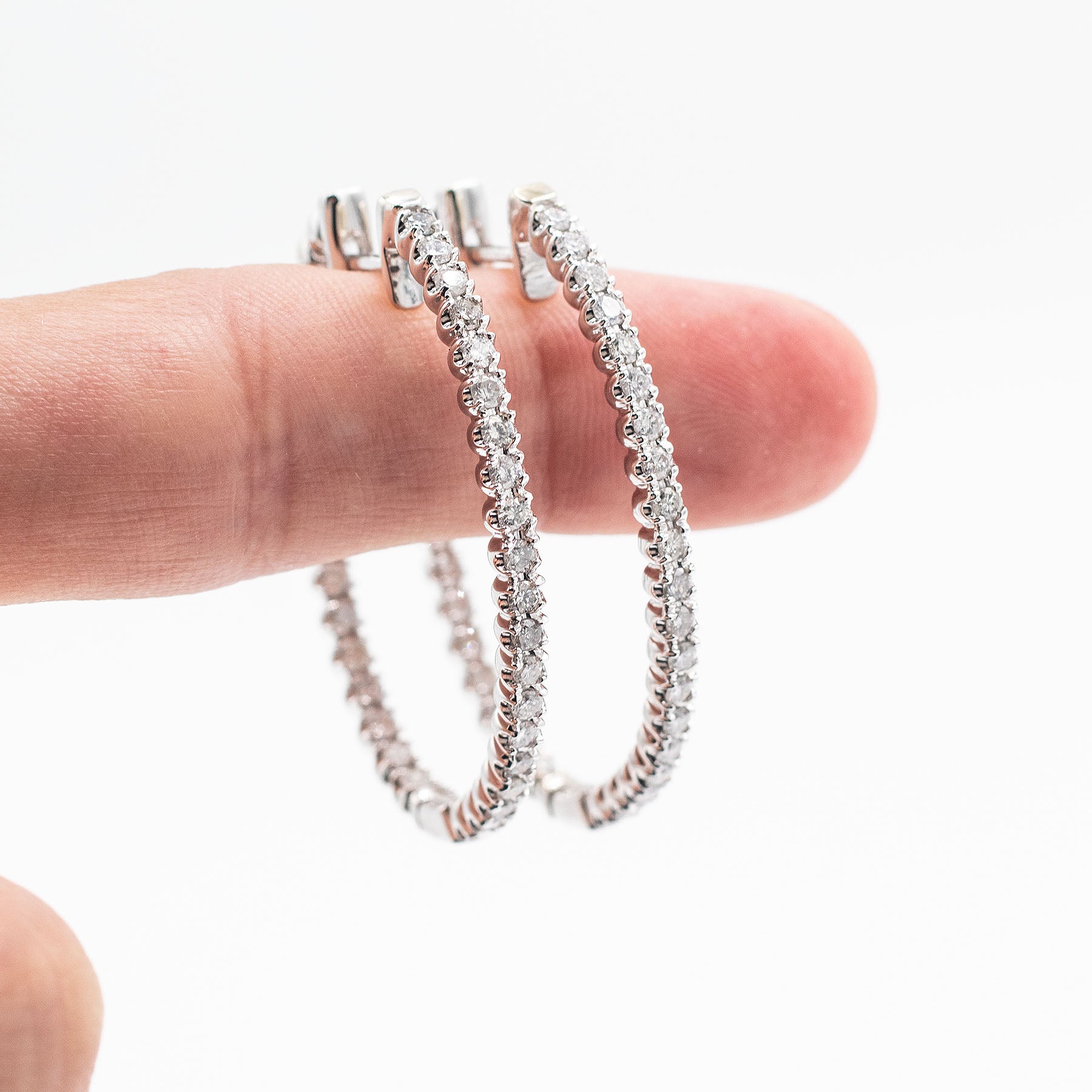 14k White Gold 2ctw Round Diamond Inside Out Hoops