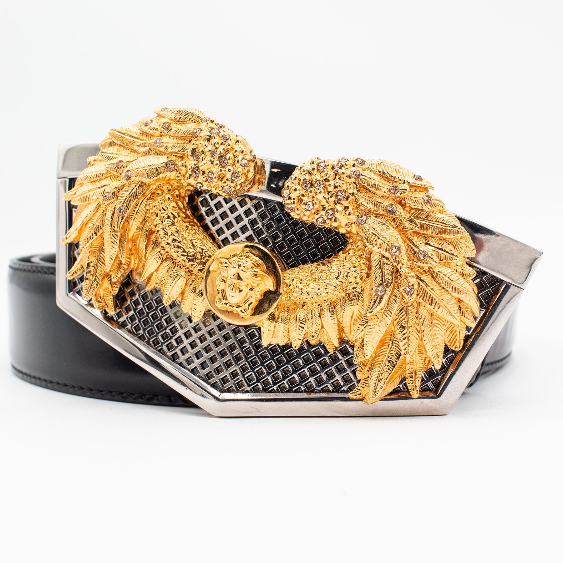 Versace Medusa Head Two Tone Buckle Black Belt